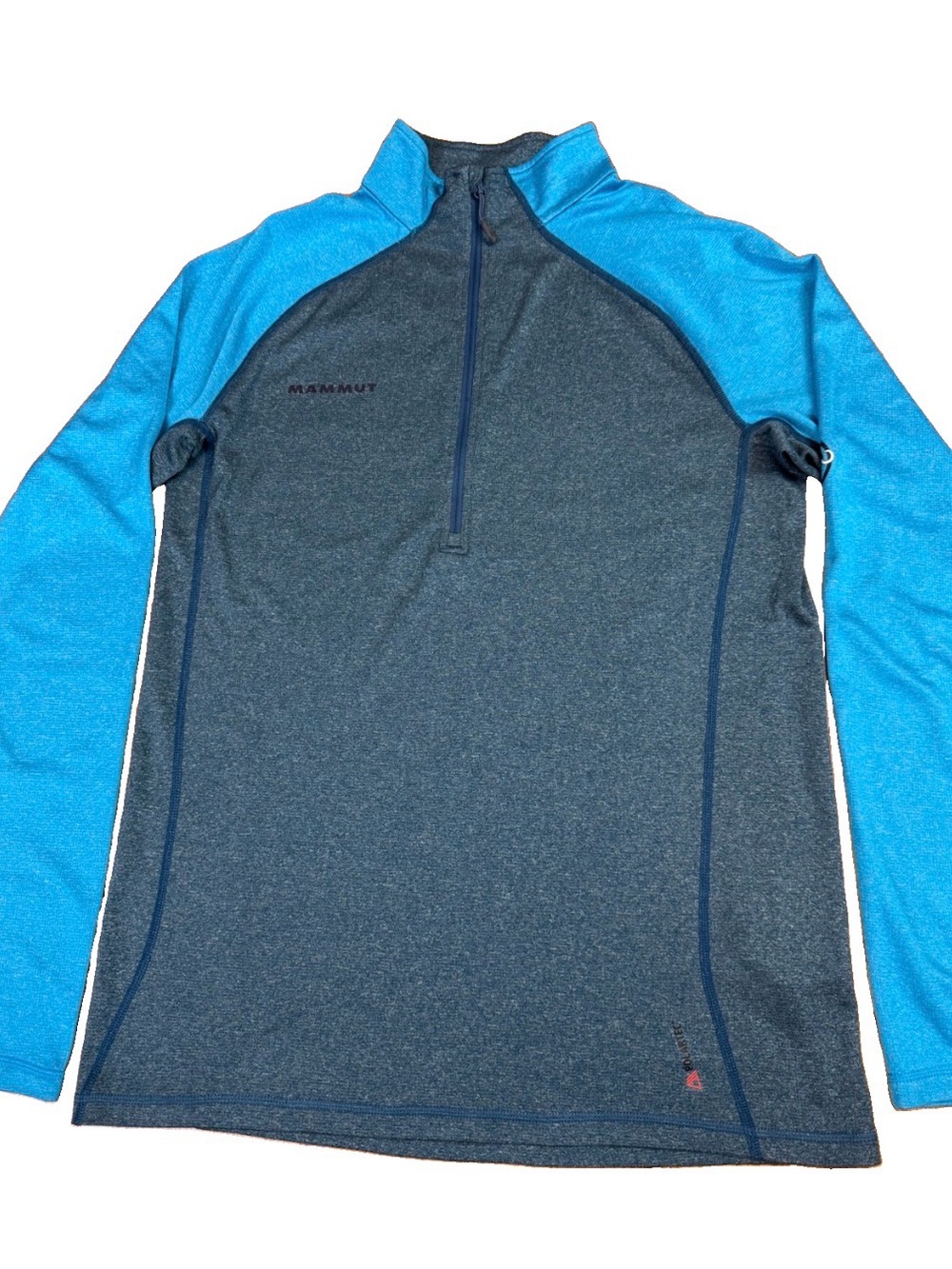 Mammut Trovat Pro Mens L Blue Wool Blend Half Zip Pullover Long Sleeve Polartec